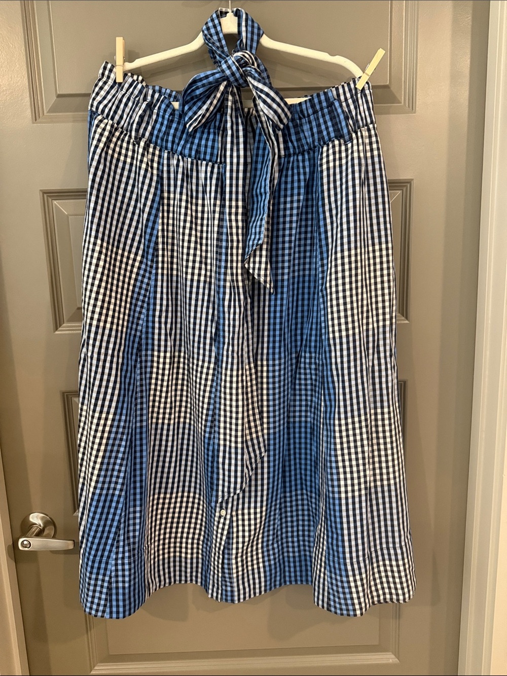 Blue and White Gingham A-Line Tie-Waist Skirt